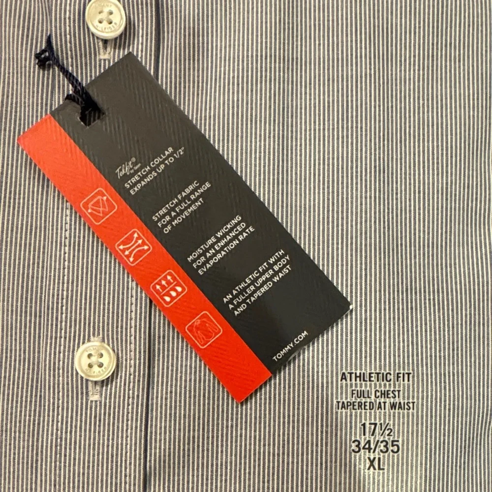 Tommy Hilfiger Men's Striped Blue Dress Shirt, Athletic Fit Stretch - Picture 4 of 5